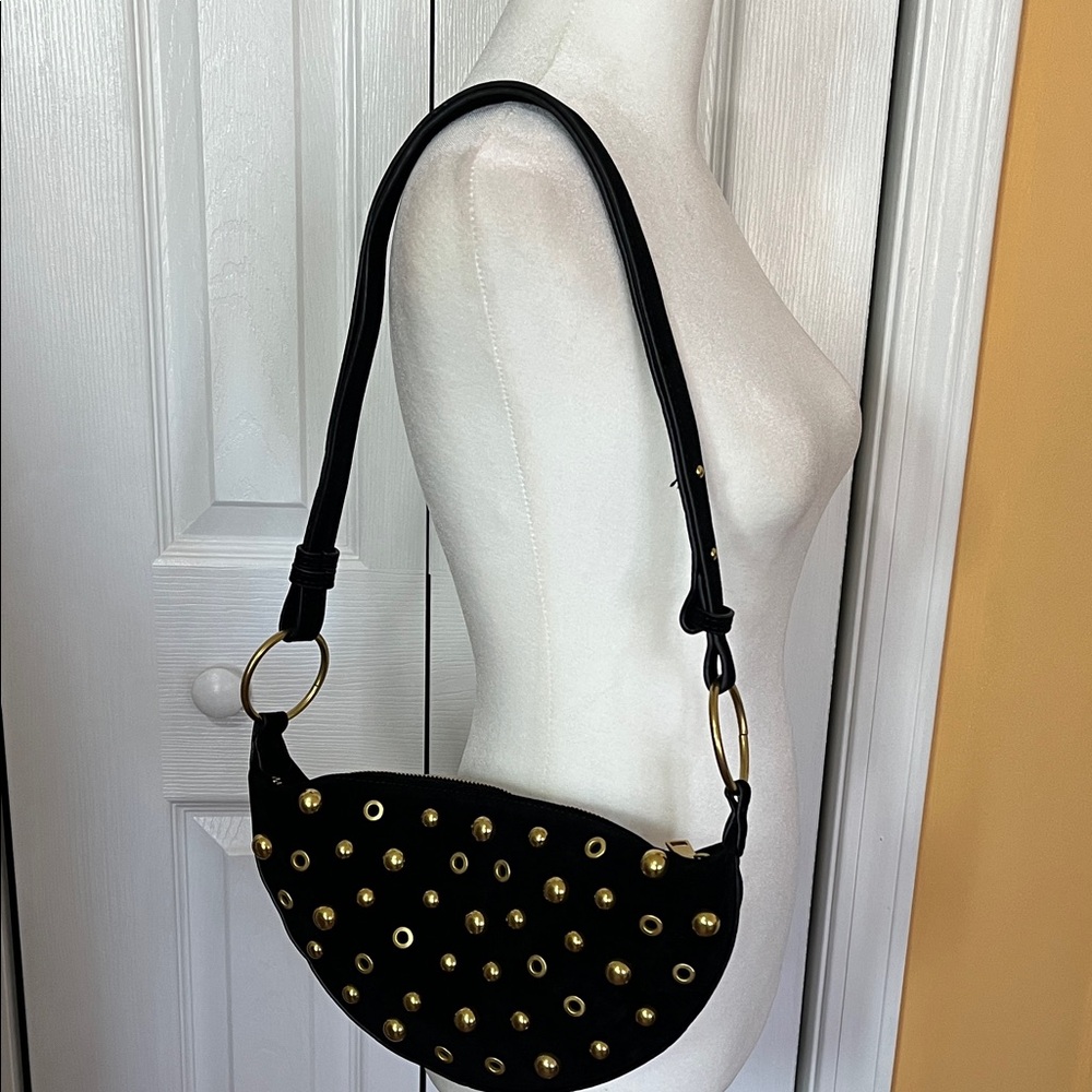 Chic Black Crossbody/Shoulder Bag with Gold Studs - Picture 3 of 9